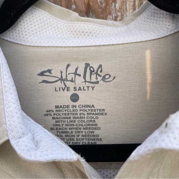 SALT LIFE Men’s Tan SLX UVapor Lightweight Long Sleeve Button Down Shirt Small - Picture 2 of 14